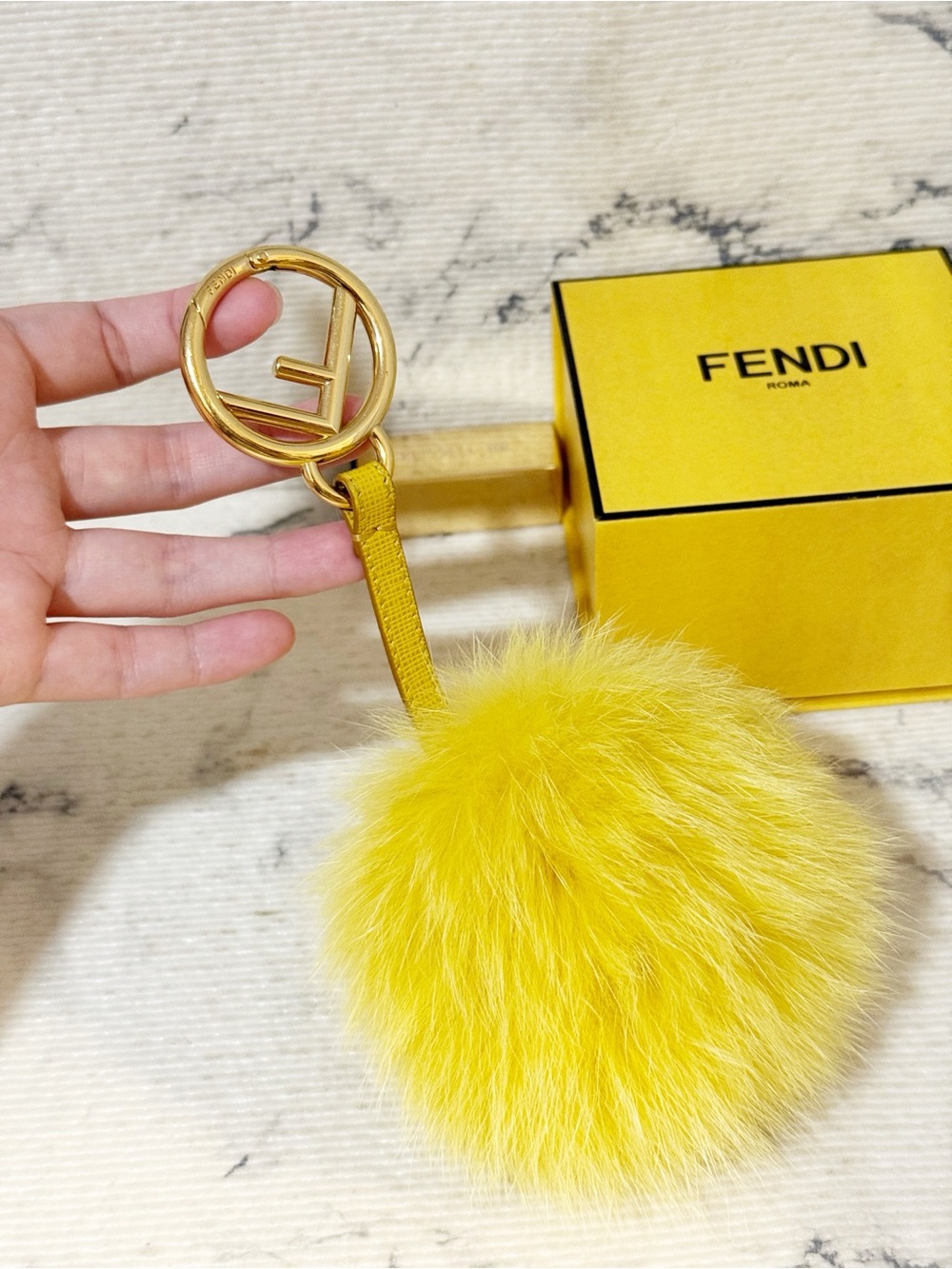Fendi "F is Fendi" Fox Fur Yellow Pom Pom Bag Charm
